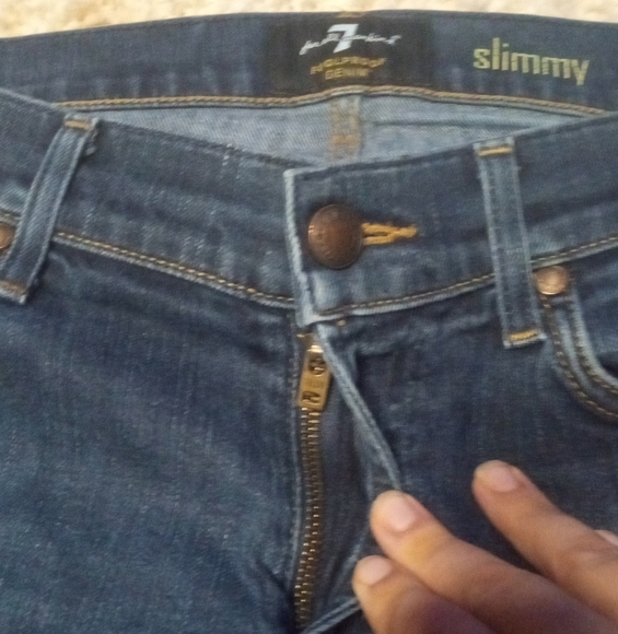 7 For All Mankind Dark Wash 5 Pocket Slimmy Straight Leg Jeans Size 32 - Picture 7 of 10